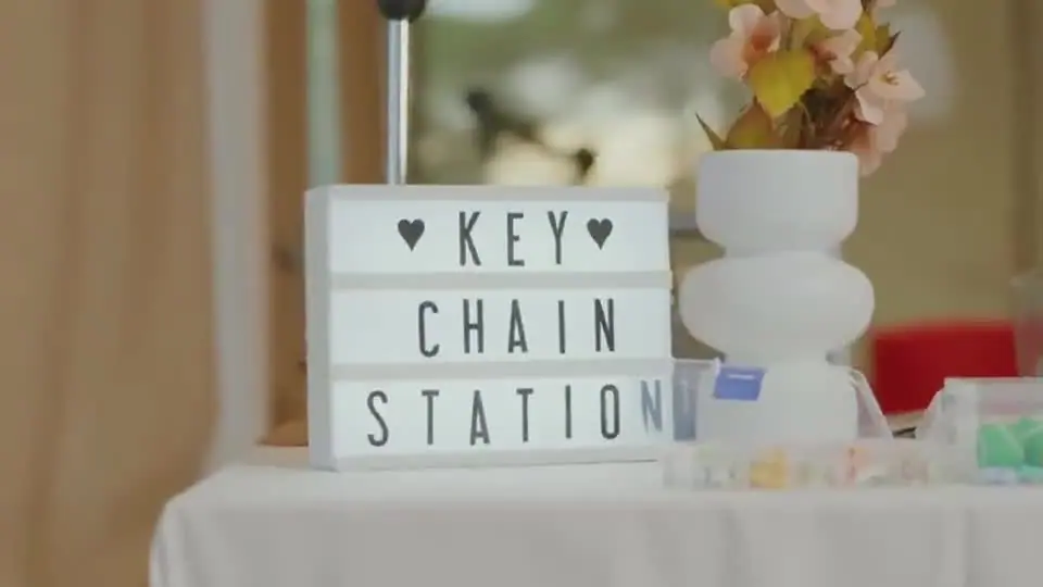 Keychain station set up at an event