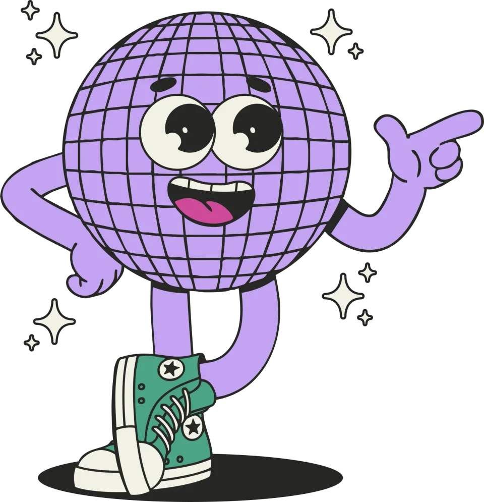 Disco Dude sticker pointing at the questions